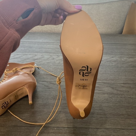 NWT BURJU Moment Nude Open Toe Lace Up Ankle Boots | Size 11 - Picture 6 of 10